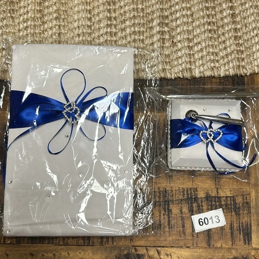 Wedding guest signature book with matching pen set new royal blue